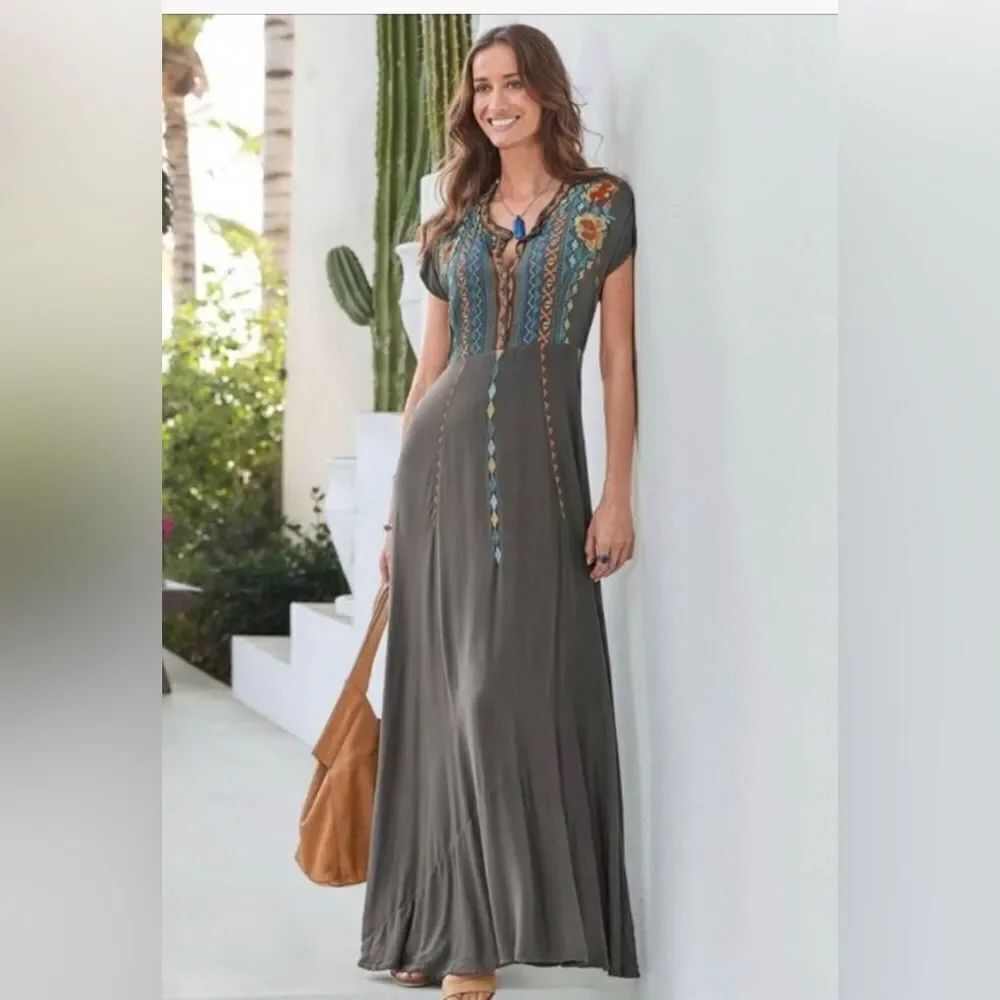 NWT Johnny Was Biya Crozier Gray Dreams Of Mozambique Maxi Dress Size Xsmall